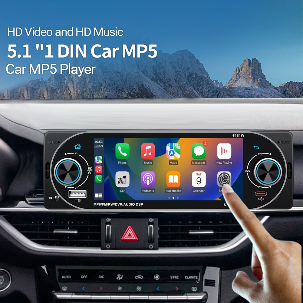 Car Stereo Radio Player Video BT RDS 1DIN Mirror Link HD LCD Screen For CarPlay
