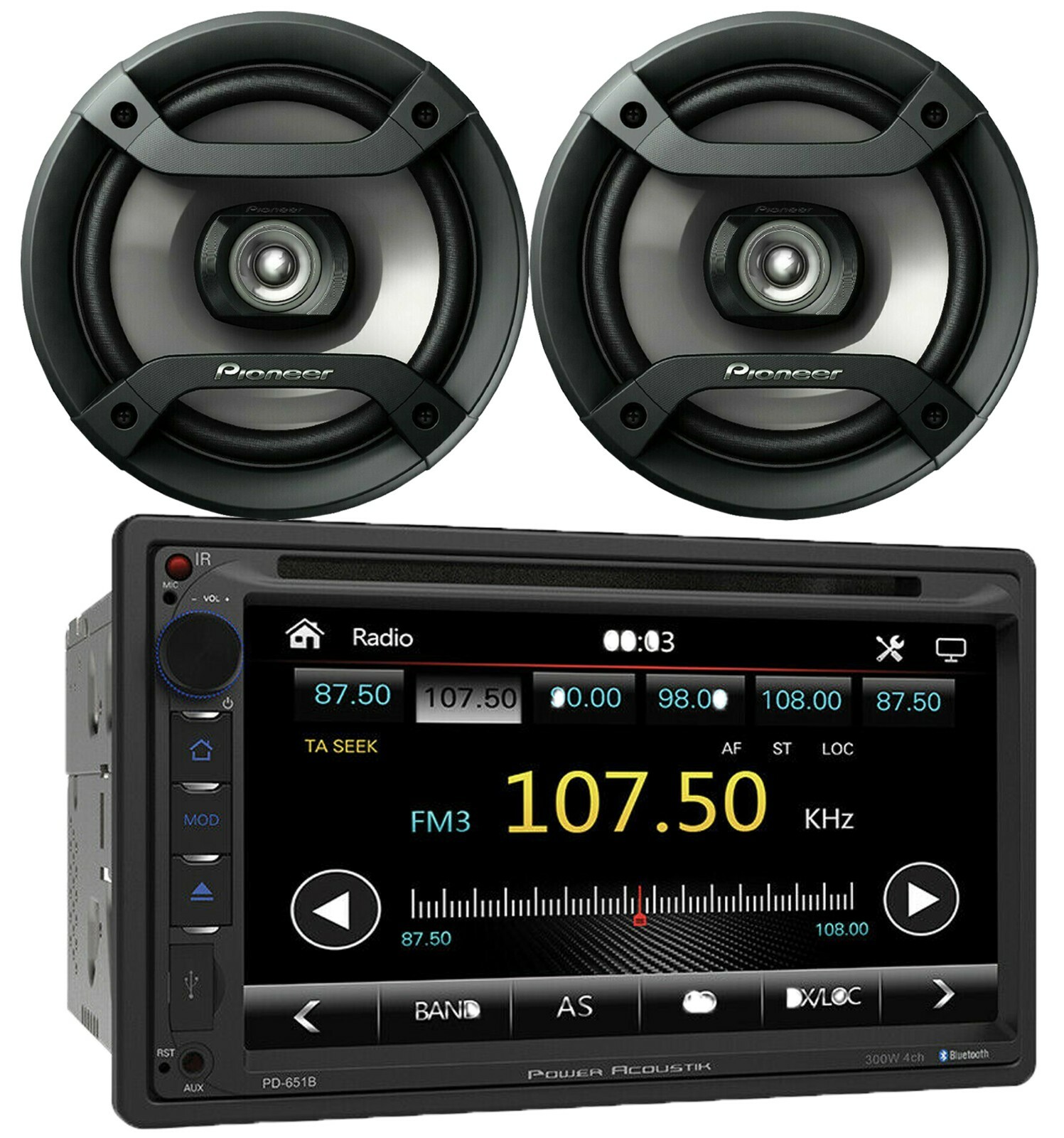 Power Acoustik PD-651B 2-DIN DVD/CD Receiver + 2x Pioneer TS-F1634R 6.5″ Speaker