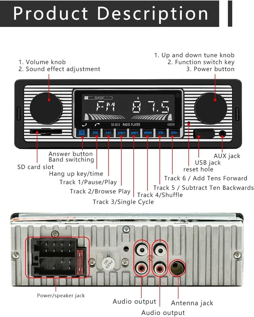 Classic 7″ Single Din Car Radio,Bluetooth Car Stereo, FM Radio,Car Audio Rece…