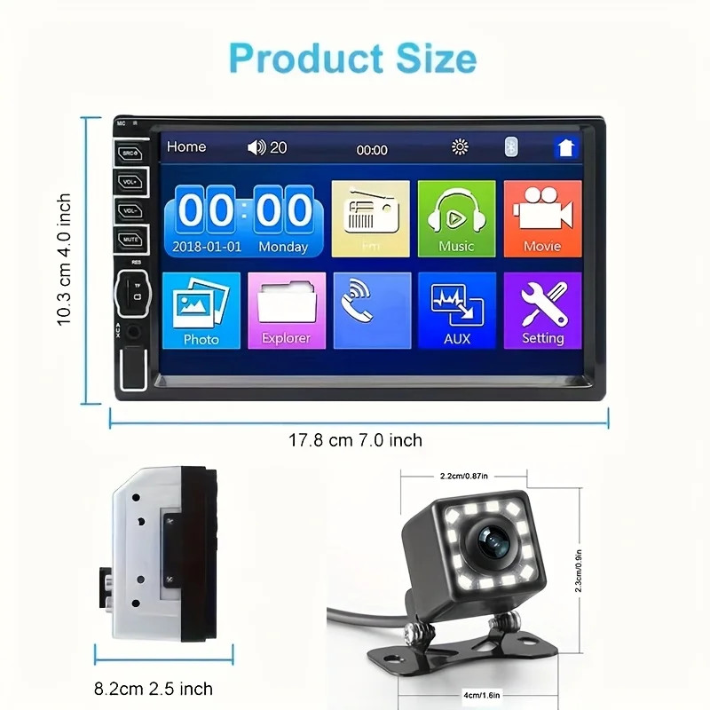 2 DIN 7″ HD Car Stereo Radio MP5 Player Bluetooth Touch Screen With Rear Camera