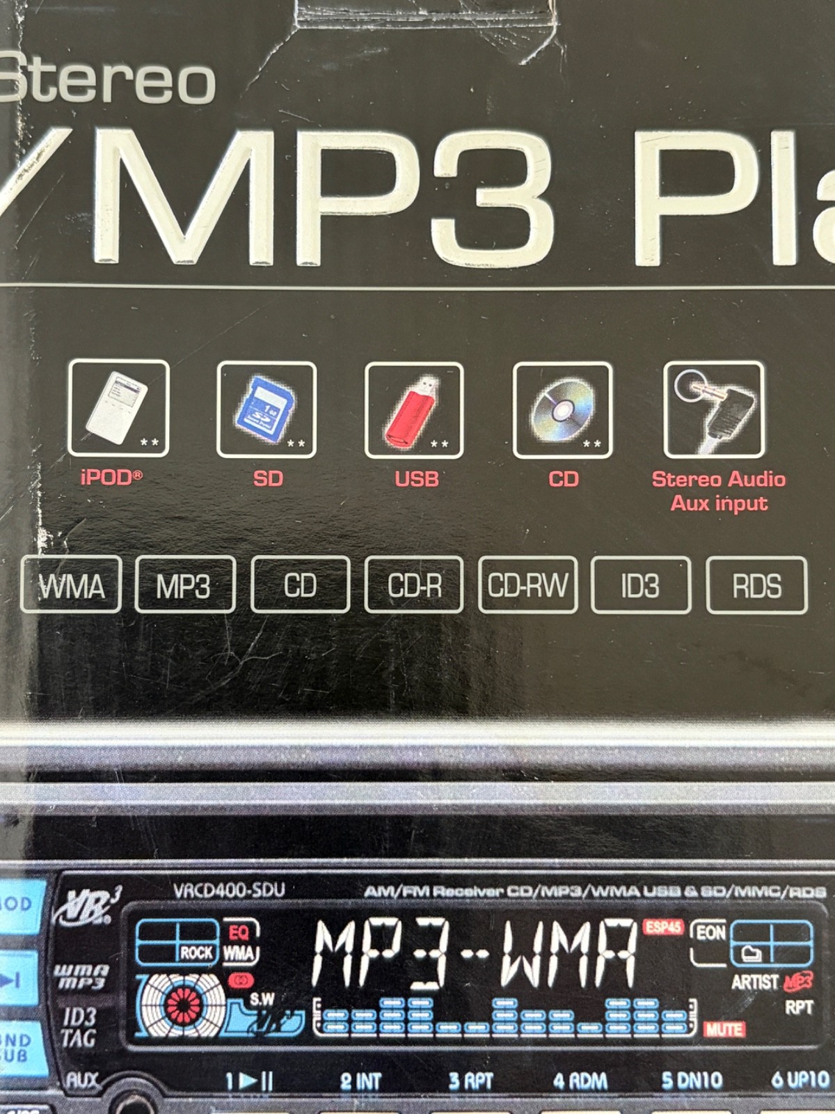 VR3 VRCD400-SDU AM/FM CD MP3 Car Stereo USB SD AUX 180W New Open Box