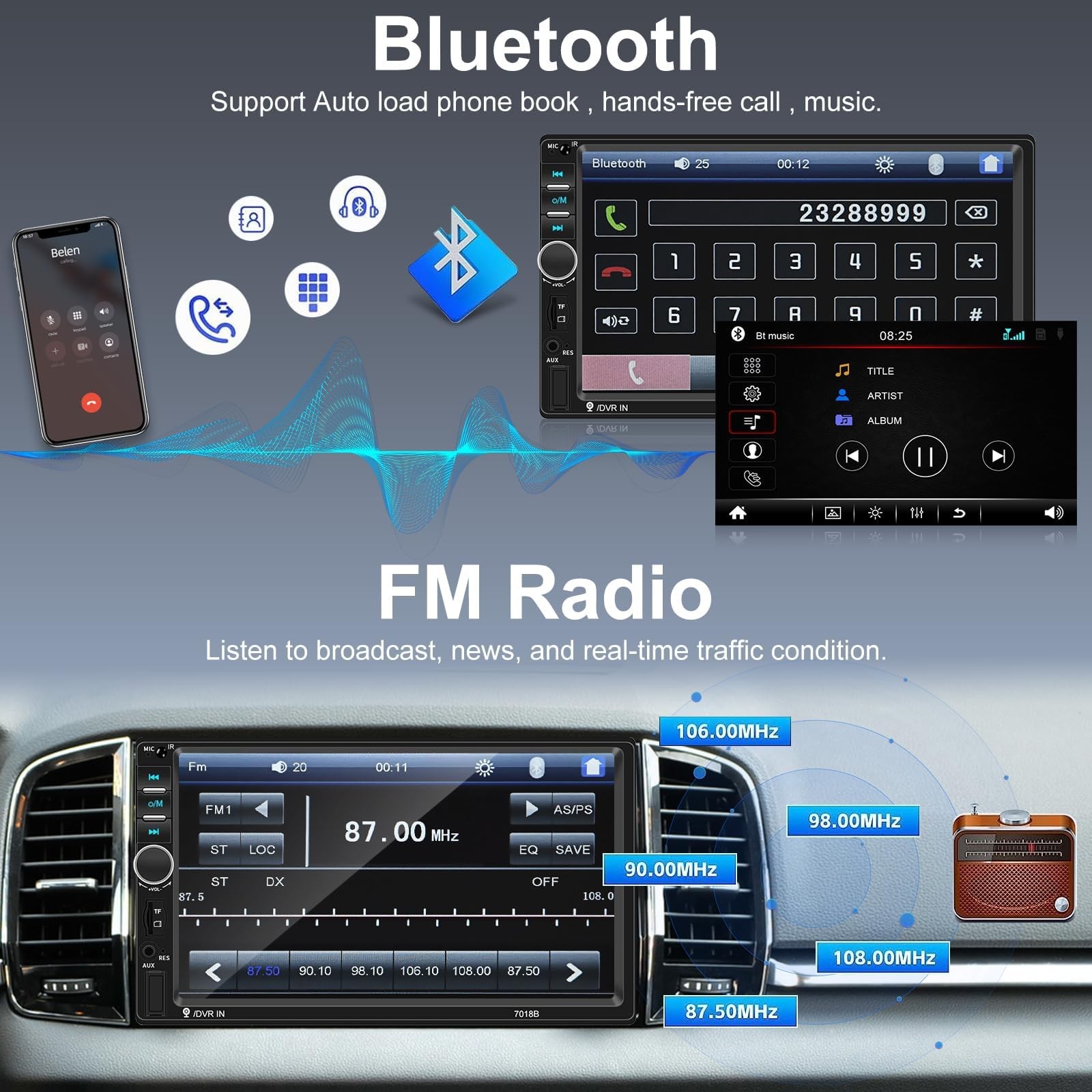 Double Din Car Stereo with Bluetooth and Backup Camera 7 Inch Touch Screen Ca…