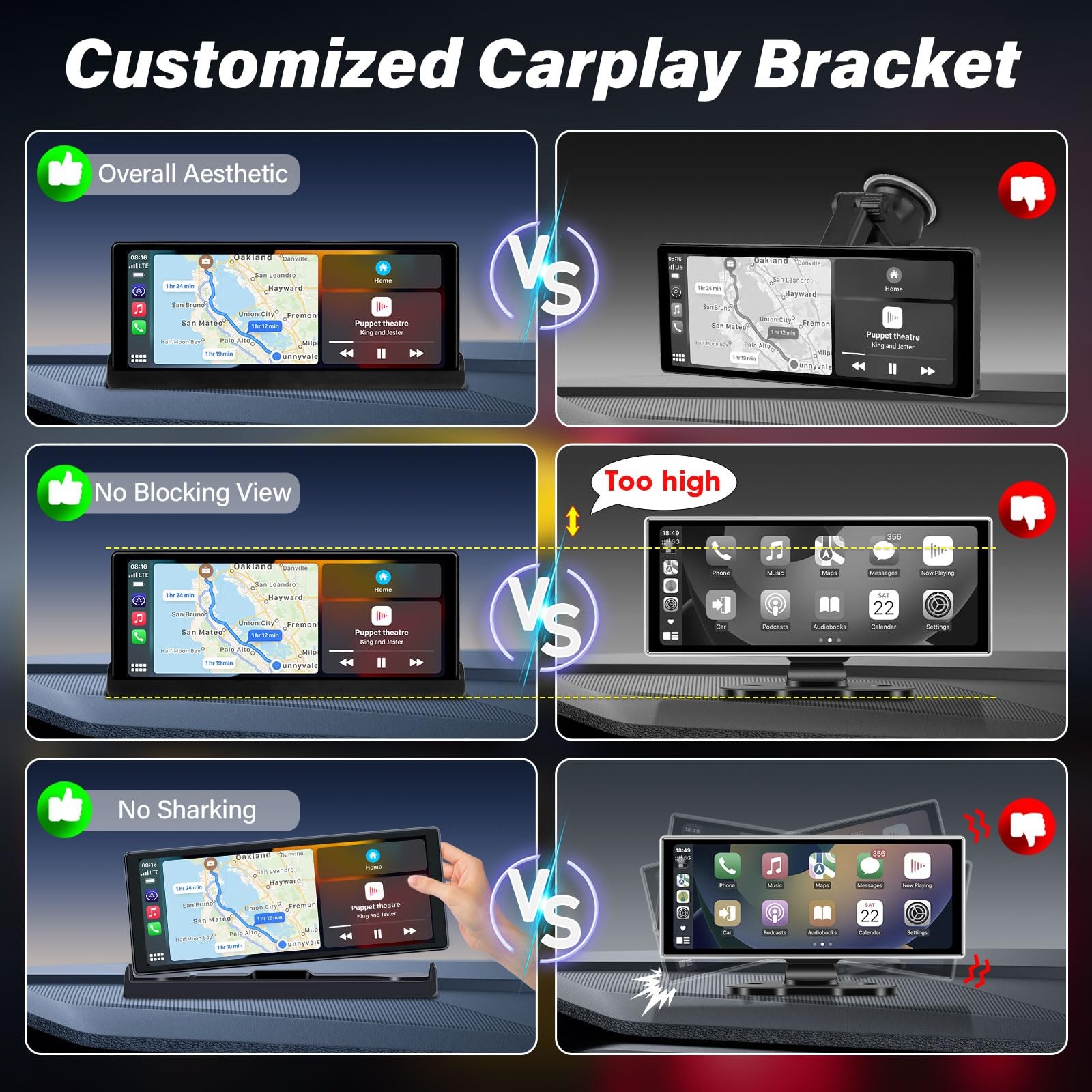 Pantalla Tactil 10″ Carplay Android Portátil Bluetooth Estereo Para Carro Coche