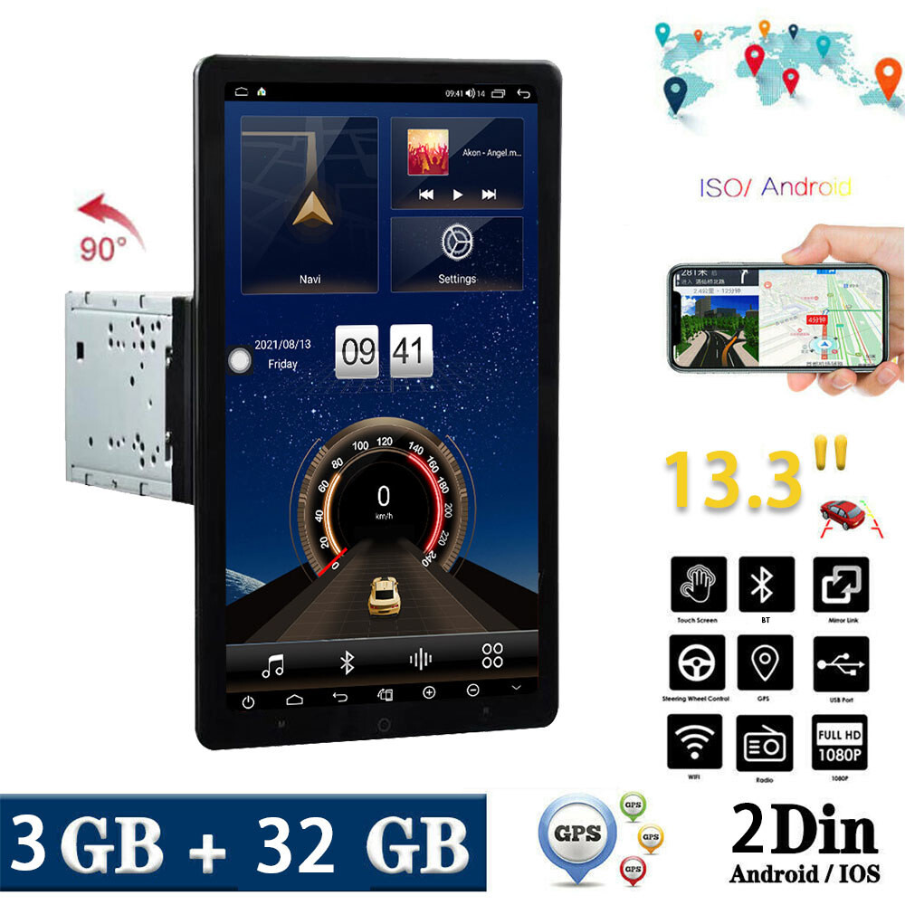 3+32G Double Din Car Stereo Radio Player Android GPS Touch Screen Navigation FM