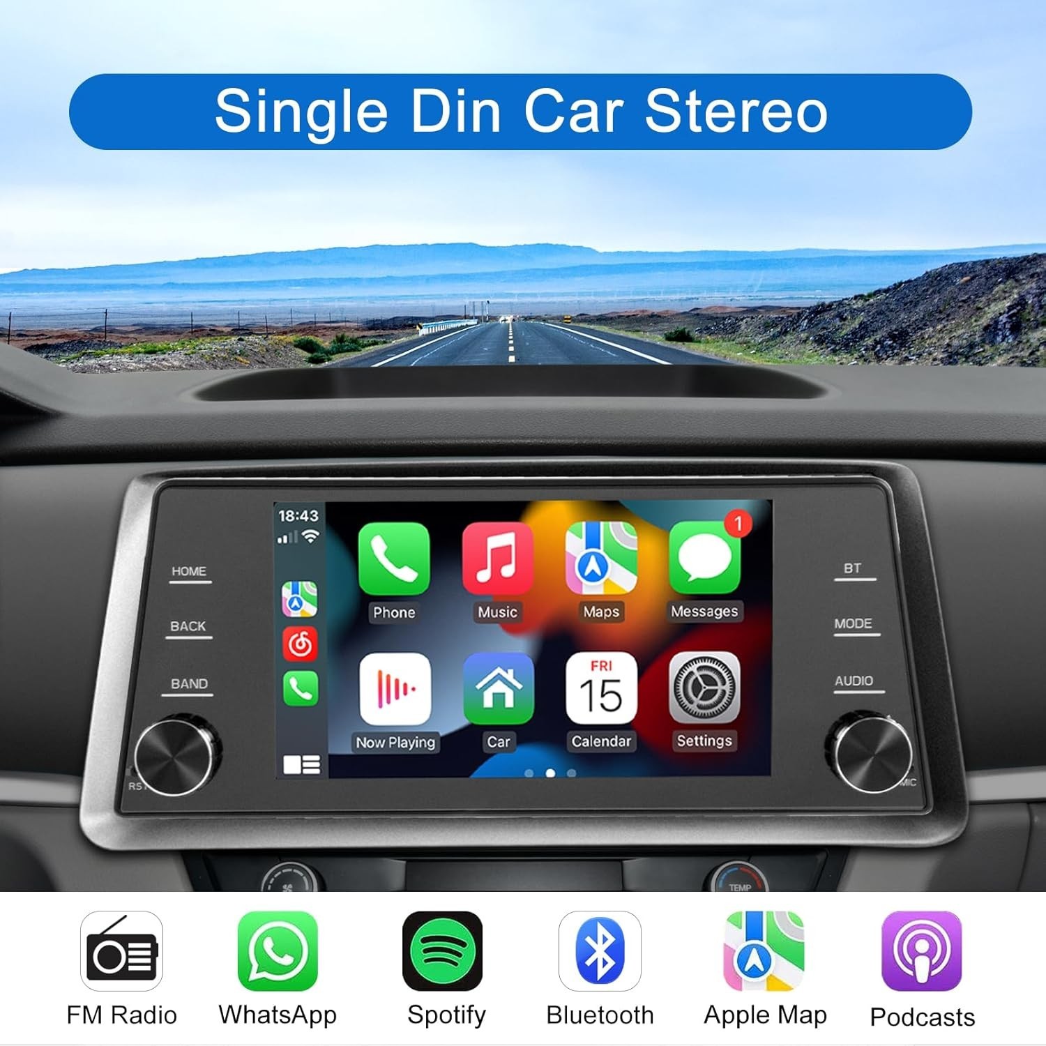 5 Inch IPS Touchscreen Single Din Car Radio with Wireless Carplay & Android Auto