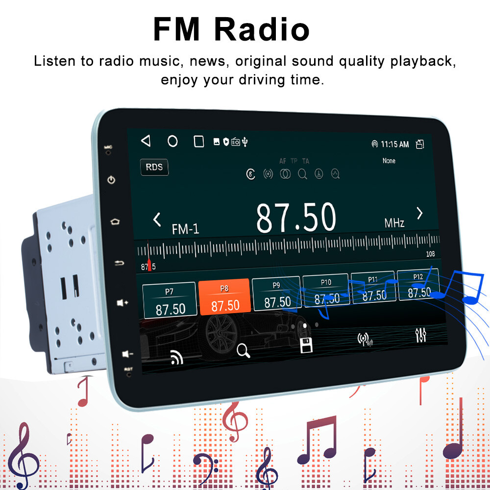 Android 13 Double 2 DIN Rotatable 10.1” GPS Wifi BT FM Car Stereo Radio Carplay