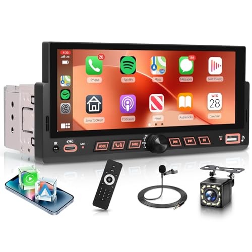 Single Din Car Stereo Wirelsss Carplay Android Auto, 1 Din Head Unit 6.86 Inch