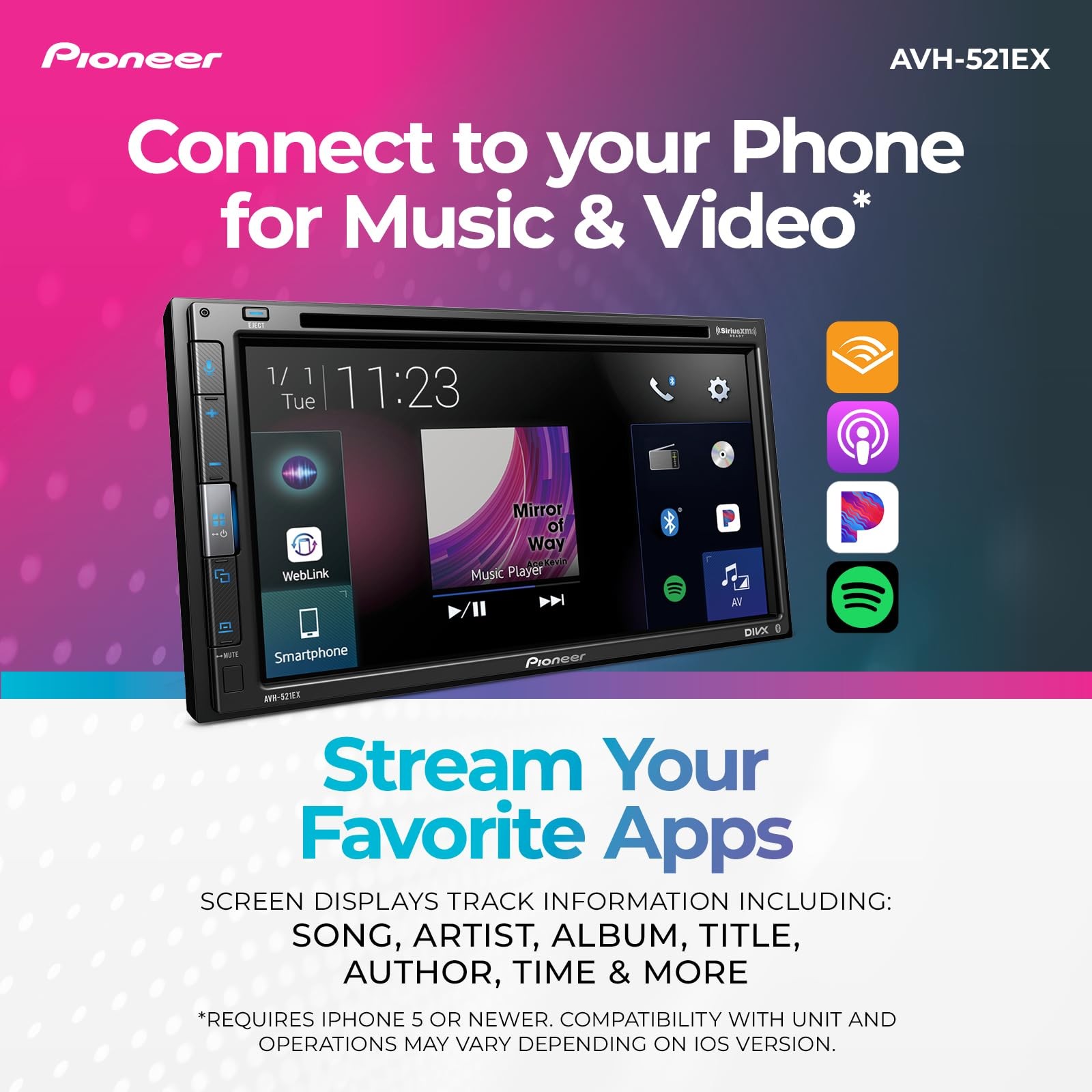 Pioneer AVH-521EX 6.8″ Resistive Touchscreen, Double,USB, FLAC Playback, MIXTRAX