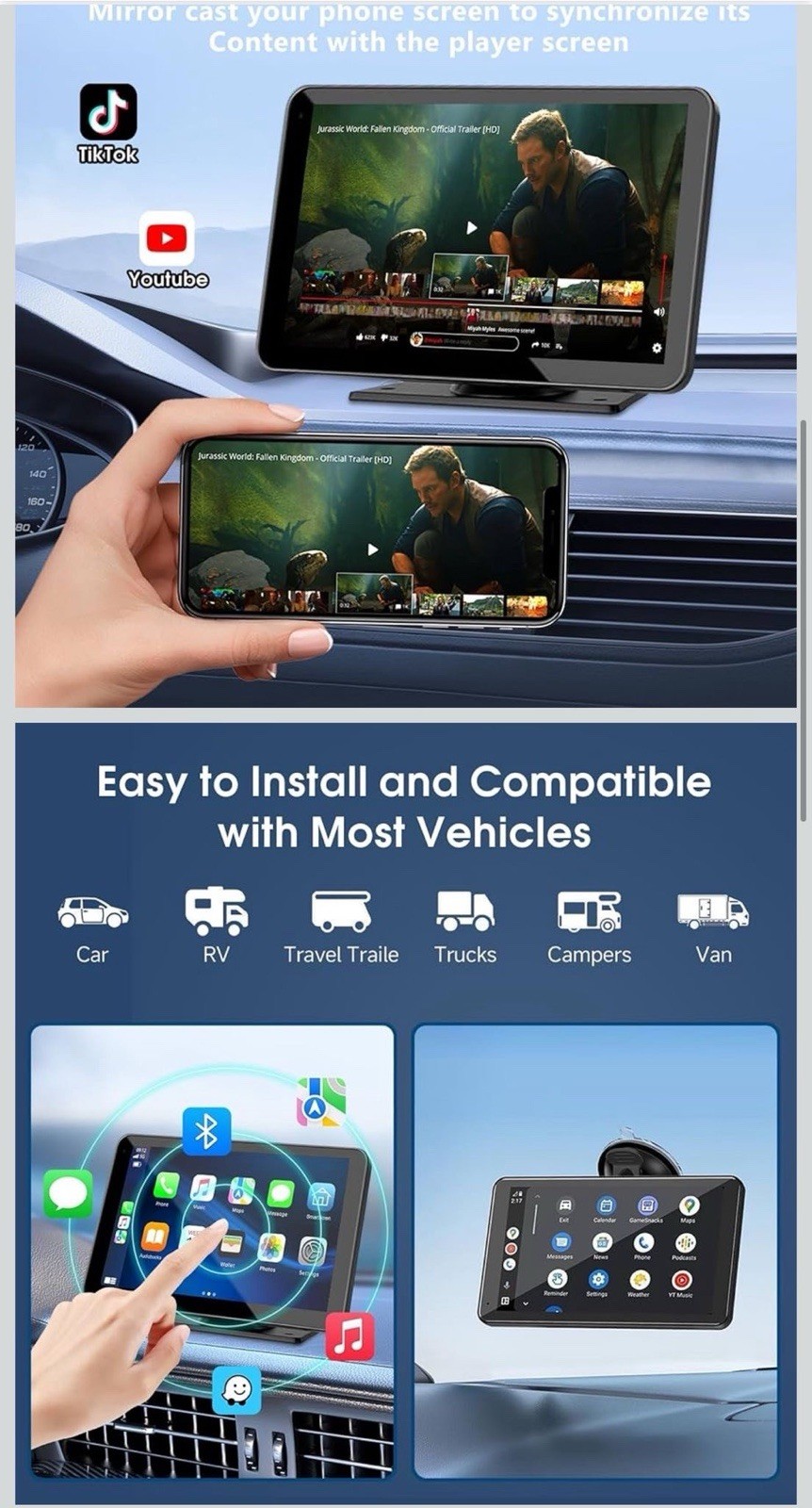 Portable Wireless Car Stereo with Navigation & Voice Control – Easy Installation