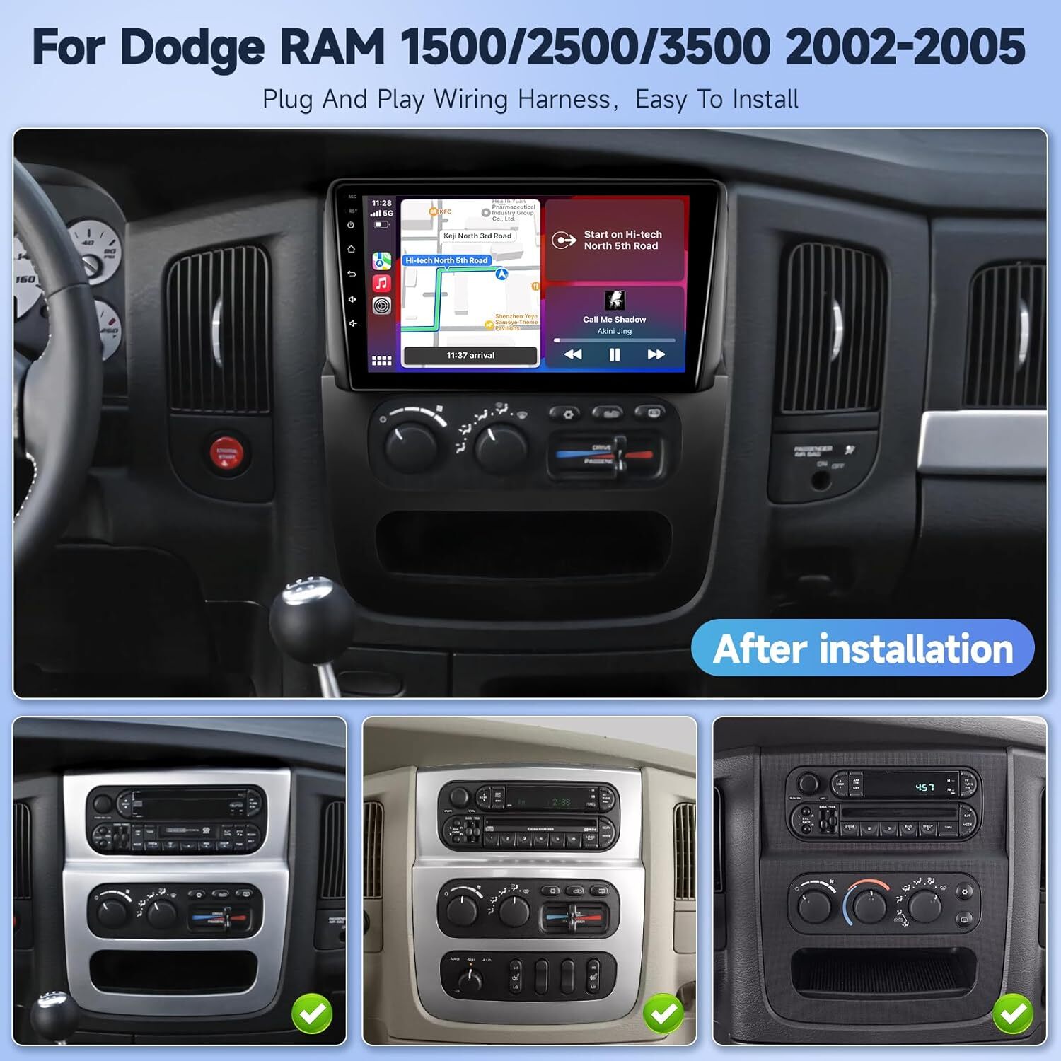 CarPlay For 2002-2005 Dodge Ram 1500 2500 3500 Android 13.0 Car Stereo Radio GPS