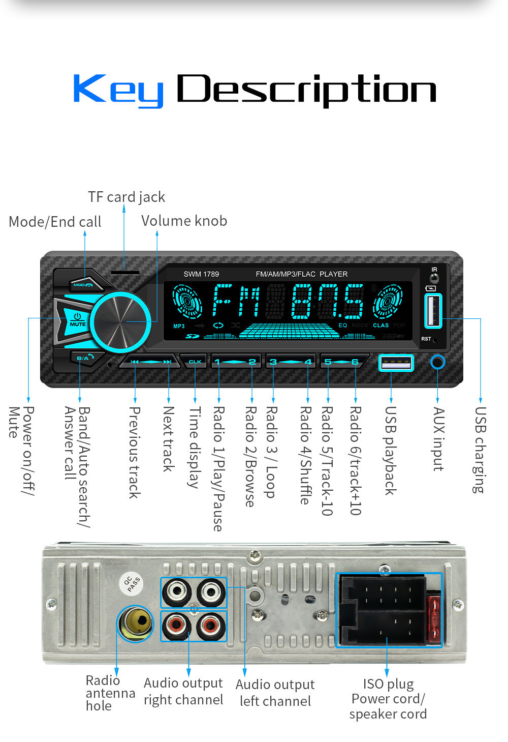 Car Stereo Radio Head Unit Mobile APP Connection Bluetooth FM/AM Audio Receiver