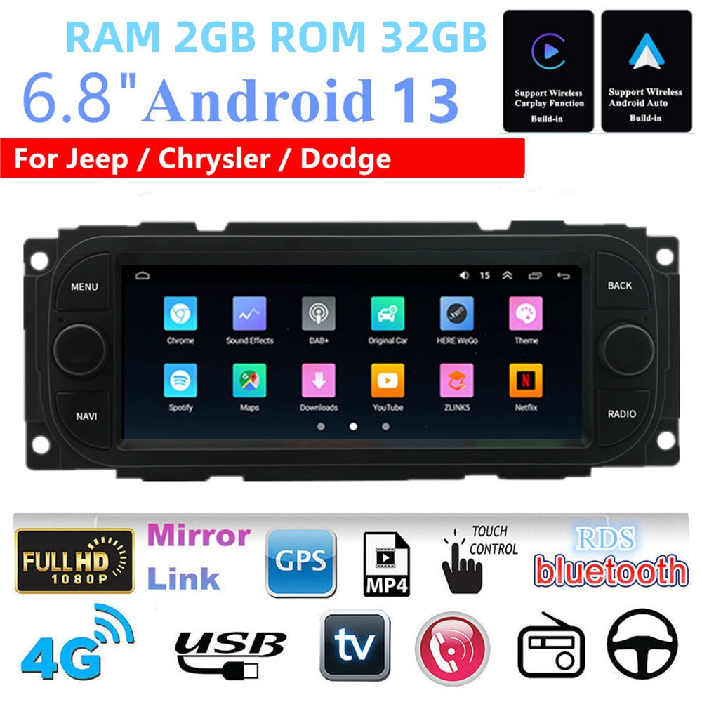 1 Din Car Stereo Radio BT Head Unit W/Cam Fit For Dodge Caravan/Dakota 2001-2004
