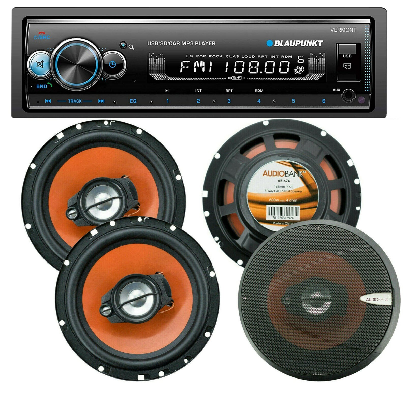 Blaupunkt VERMONT 72 Bluetooth Receiver + 4x Audiobank AB-674 6.5″ Speakers