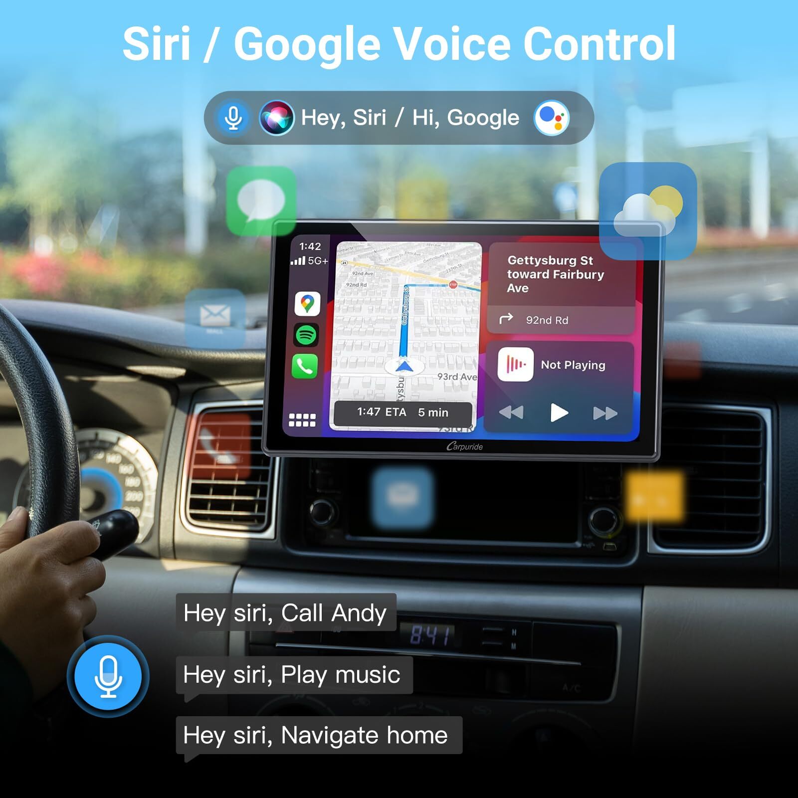 Carpuride W901 Carplay Android Auto Portable Car Stereo Mirror Link Bluetooth