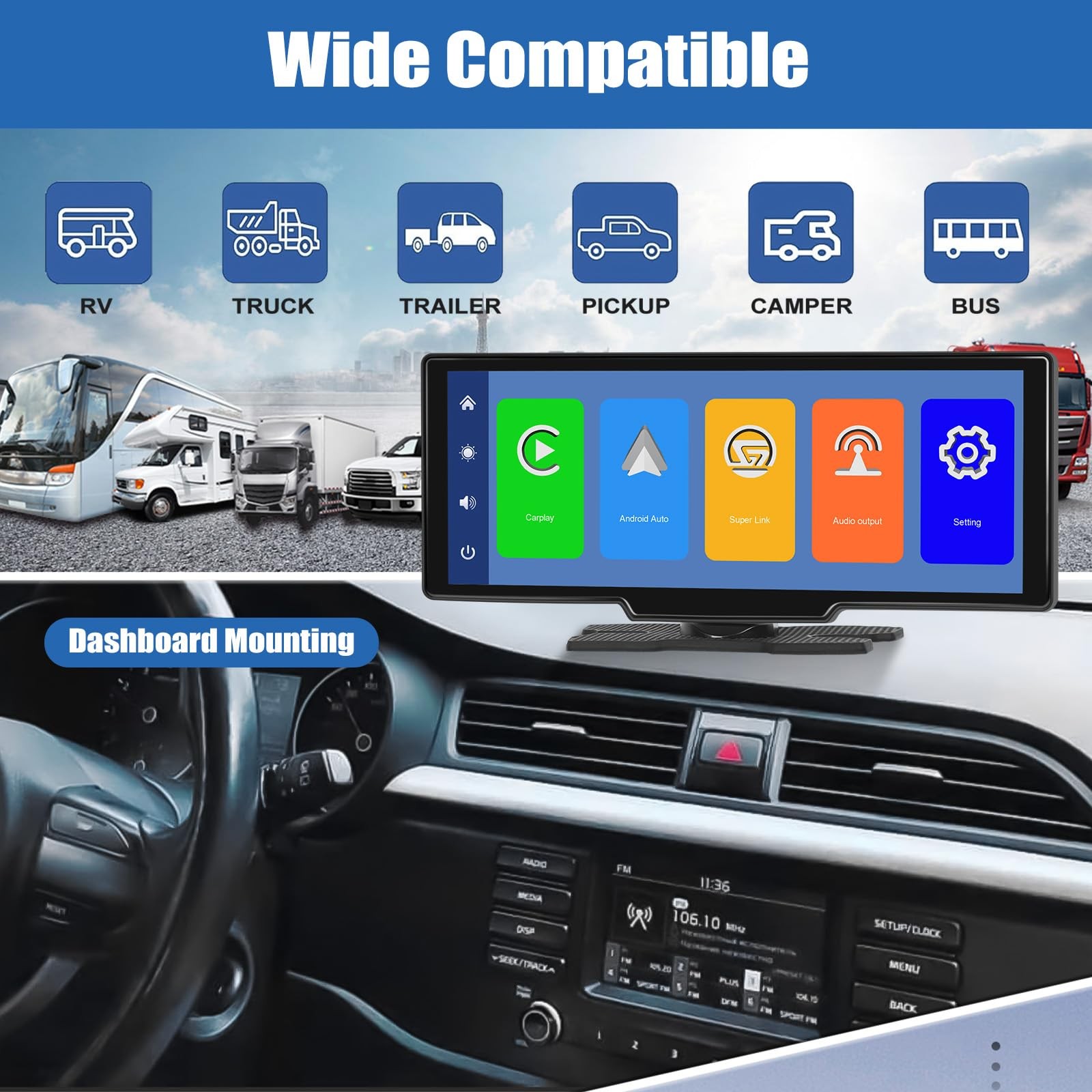 Wireless Apple Carplay & Android Auto 10.26 Inch HD Touch Screen Portable Car…
