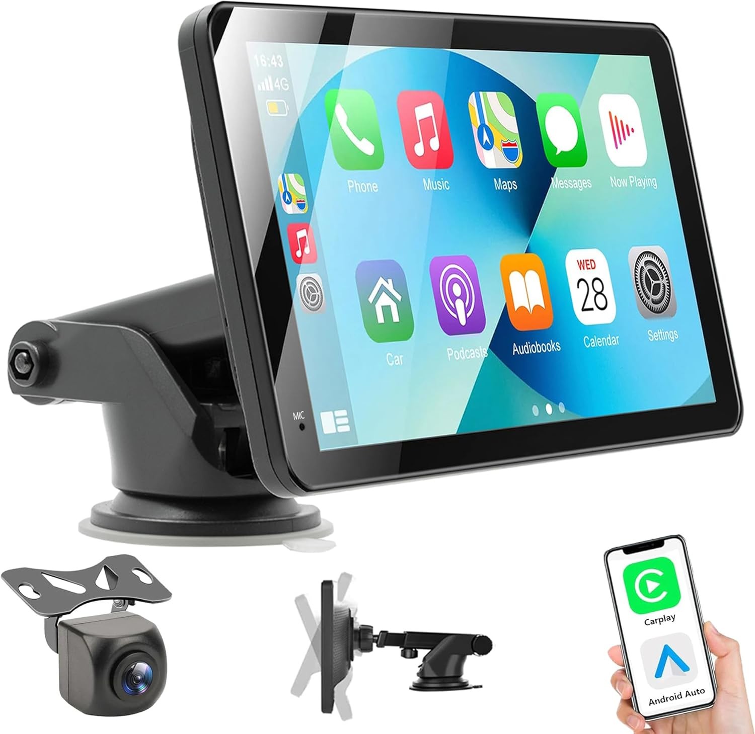 Portable 7″ Car Radio Stereo Touch Screen Apple Android CarPlay Bluetooth GPS