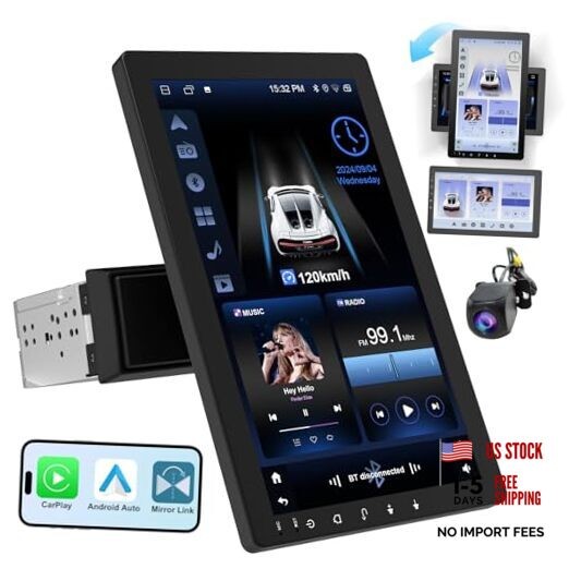 10.1″ Rotatable Touch Screen Car Stereo Single Din – Android 13, Wireless