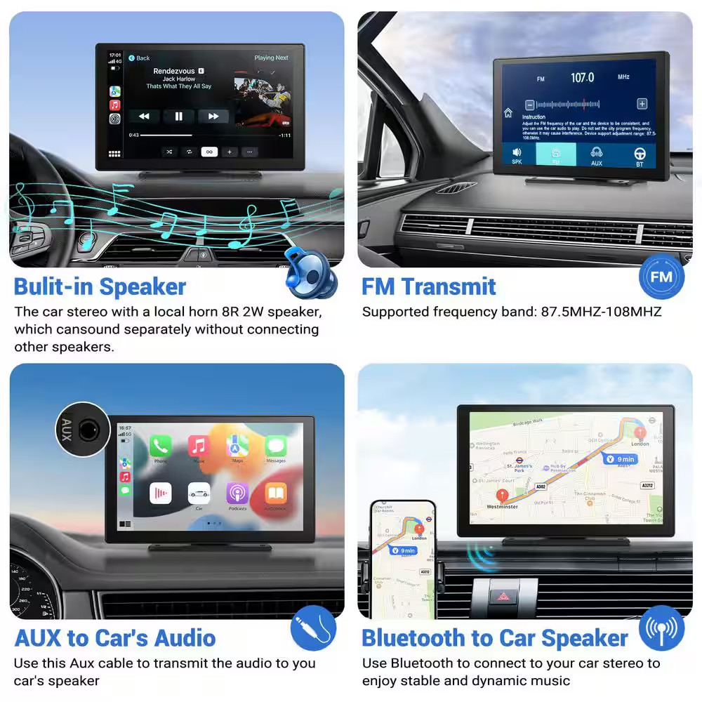 Q9S Wireless Apple Carplay Screen 4 K Dash Cam 9 In. Car Stereo with 1080 P Back