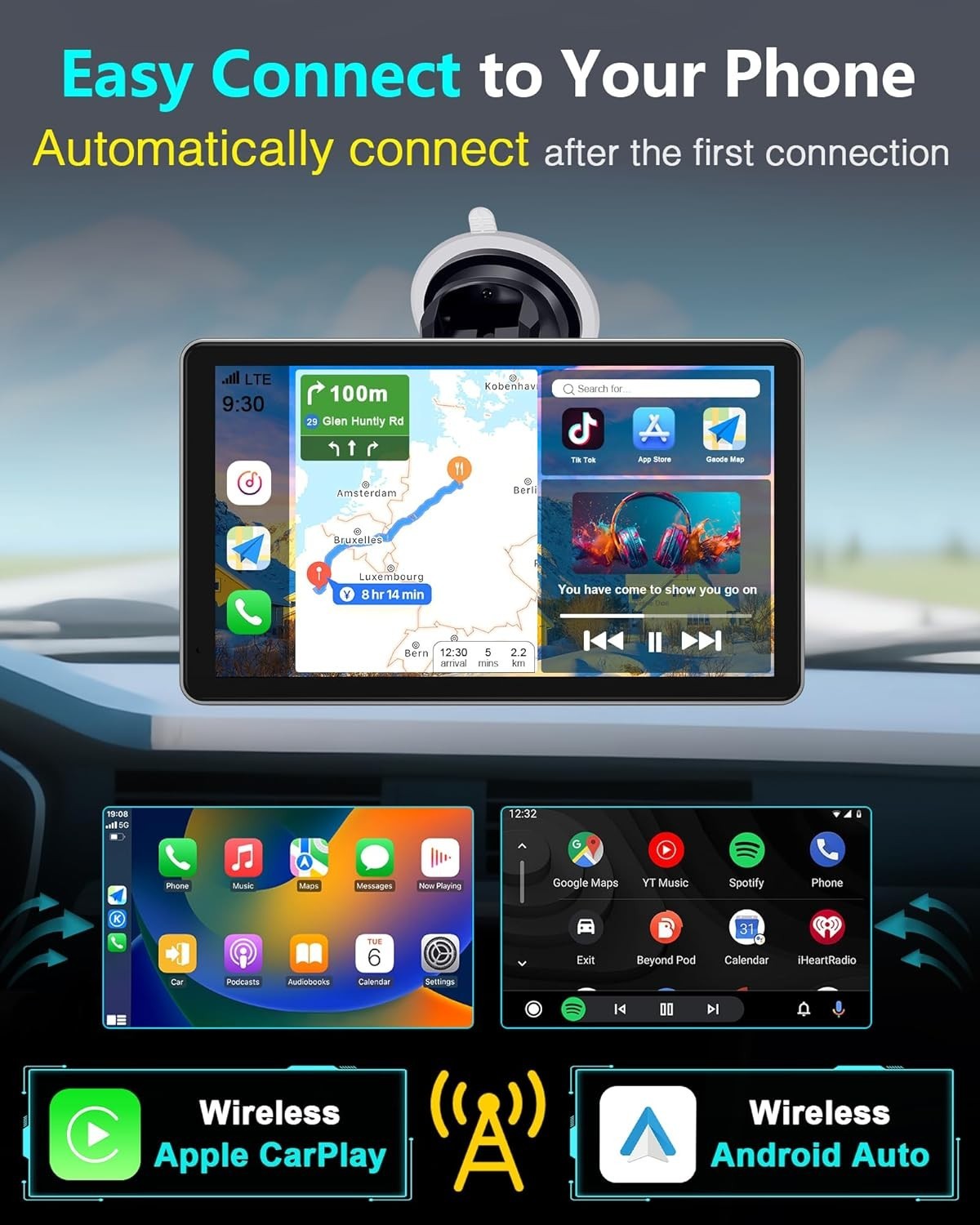 Seamless 7″ Wireless Car Display with Clear Backup Camera for Easy Parking