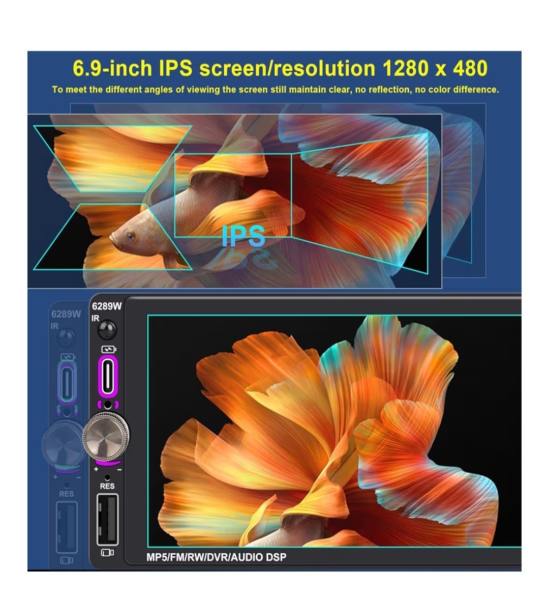 6.9″ Single DIN Car Radio with Wireless Apple CarPlay, Car Bluetooth 5.2, AM FM