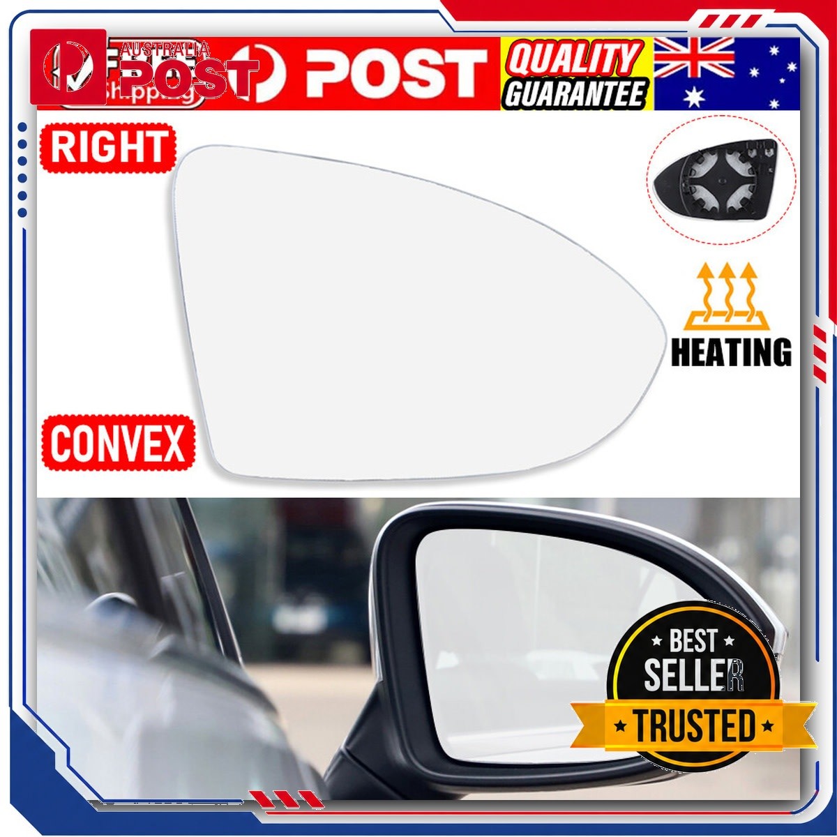 Driver Side Mirror Glass Heated Convex for VW Golf MK7 MK7.5 2013-2018