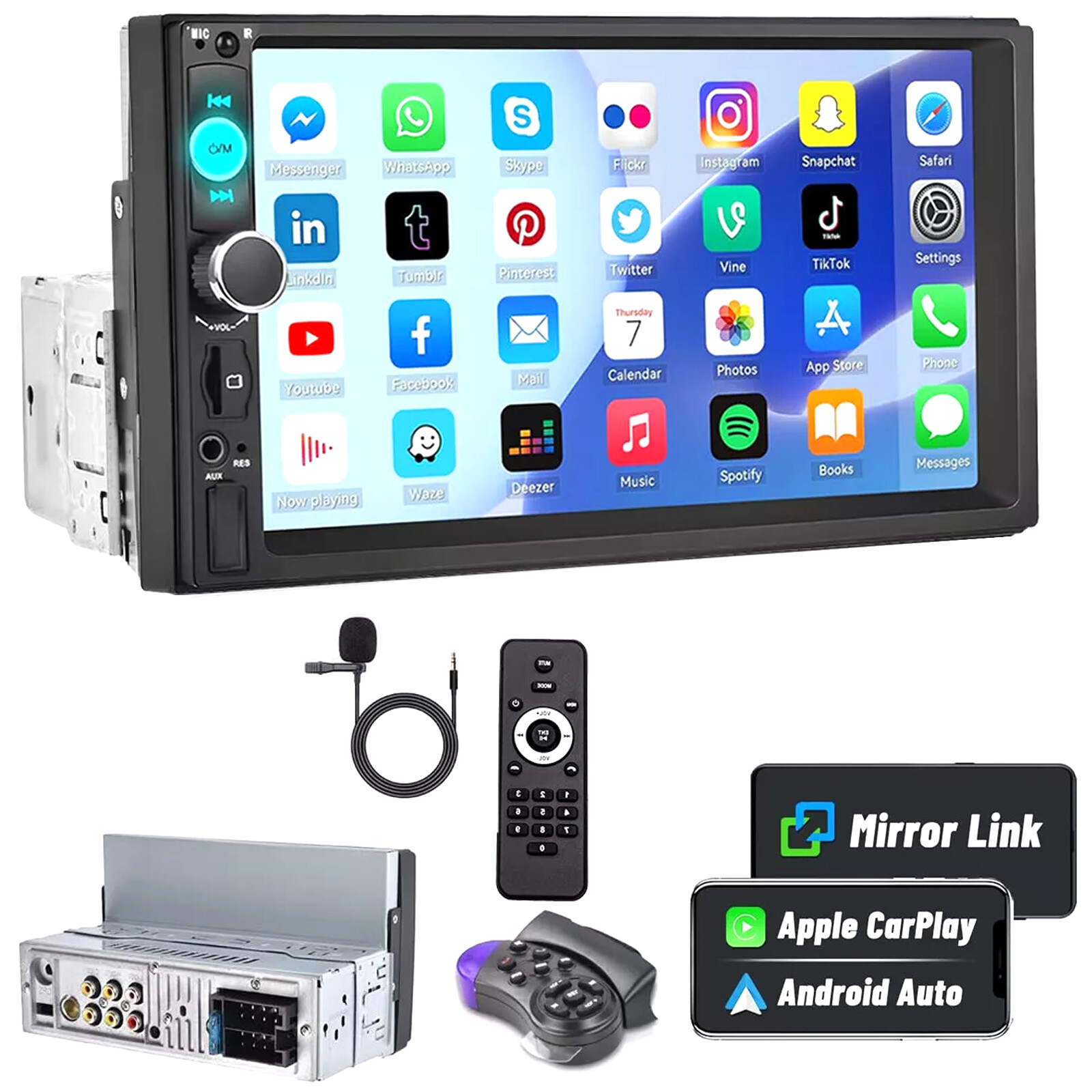 Single 7″1Din Touch Screen Stereo Bluetooth Car Radio Apple Android Carplay GPS