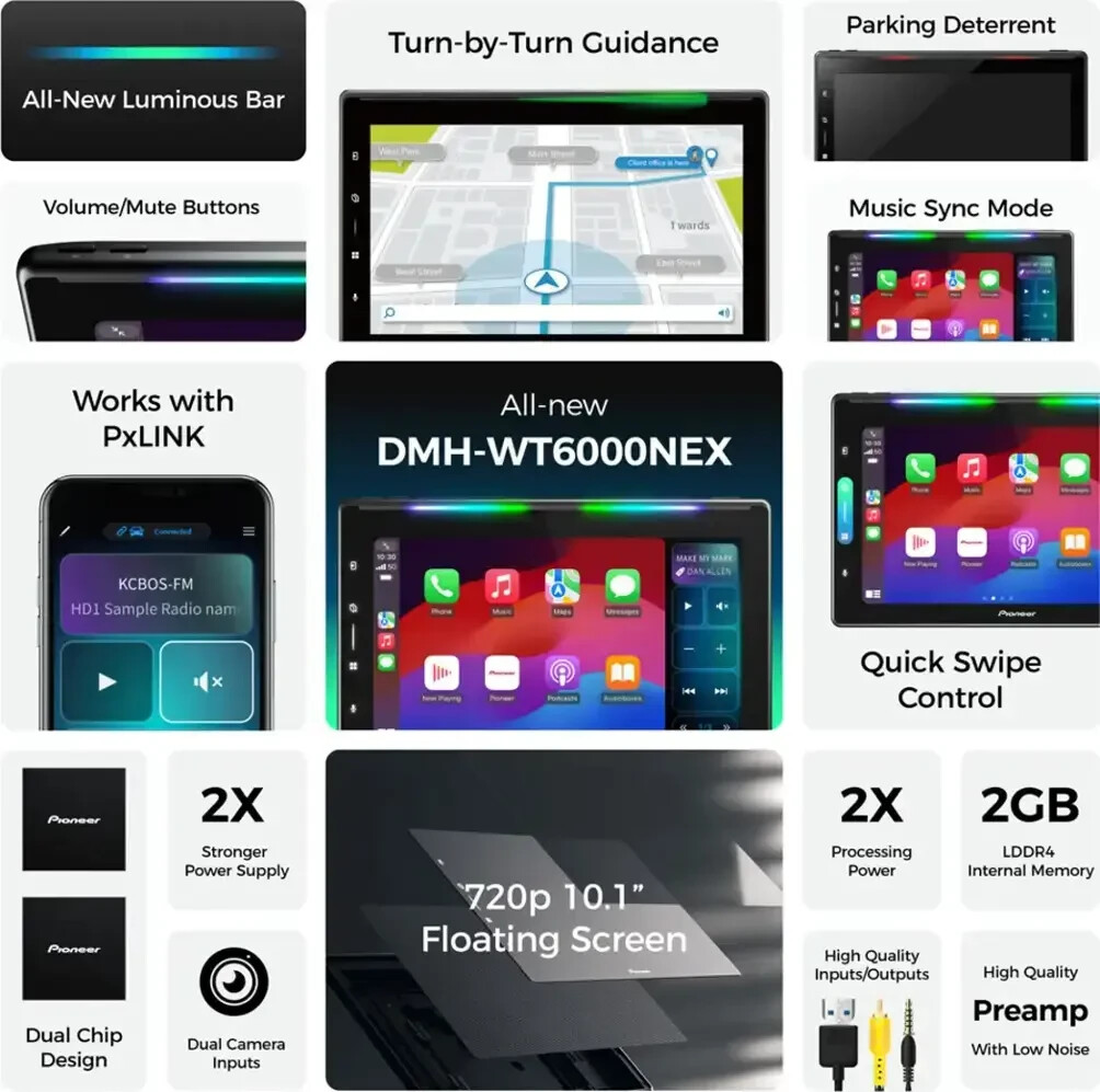 Pioneer DMH-WT6000NEX 10.1″ Touchscreen Receiver w/ Wireless CarPlay & Bluetooth