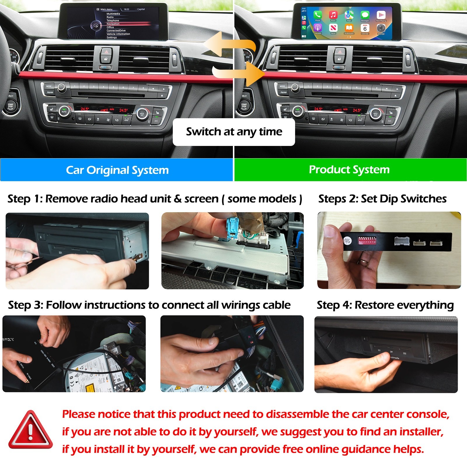 For BMW 1-7 Series X1-X7 CIC NBT EVO Wireless CarPlay Android Auto Upgrade Kit