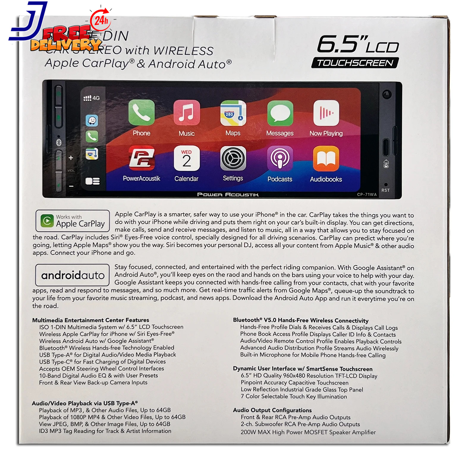 CP-71WA Single DIN 6.5″ Color Touchscreen Car Stereo w/Bluetooth Connected Apple