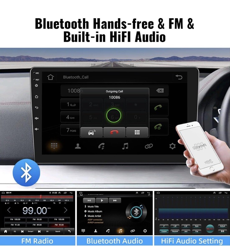Android Car Stereo 10.1 Single Din 2+32GB Backup Camera Mirror Link Auto QLED