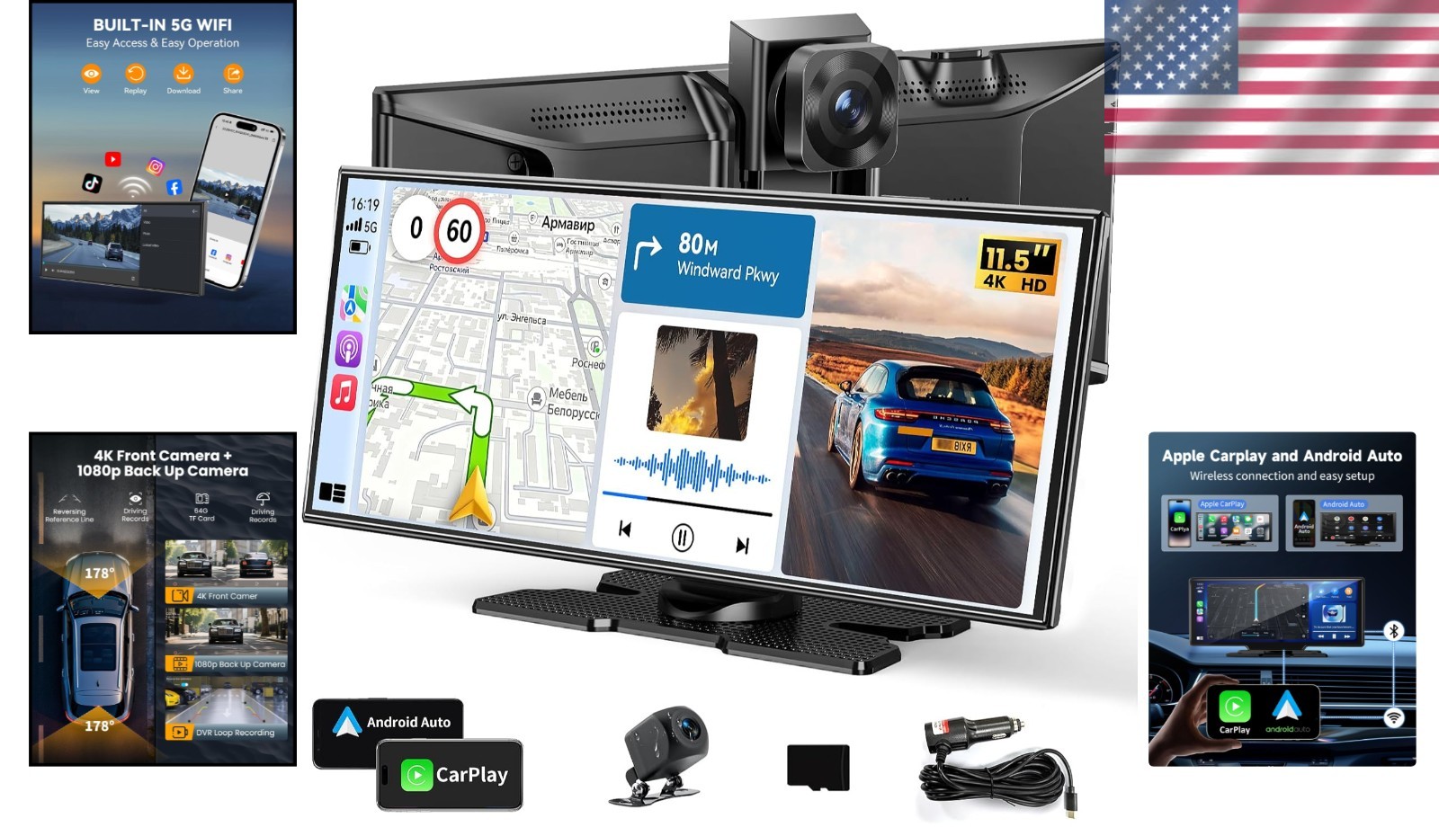 11.5″ Wireless Carplay Screen – Apple Carplay & Android Auto