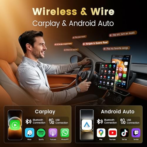 9.5″ Single Din Car Stereo with Bluetooth & HD IPS – CarPlay & Android Auto