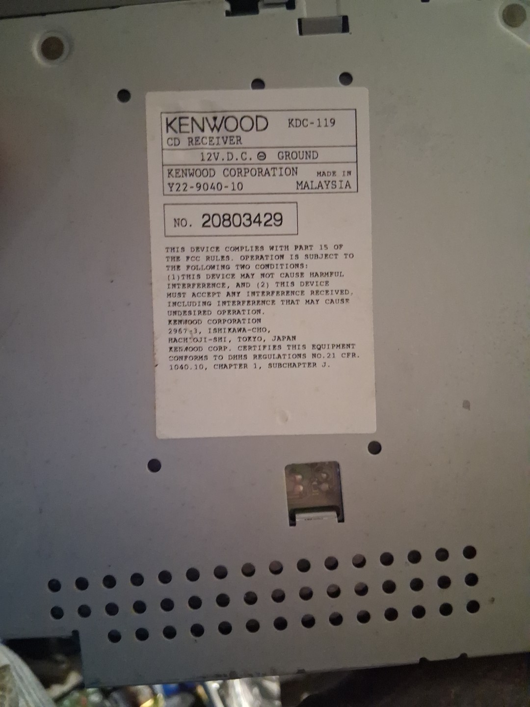 Kenwood CD Receiver KDC-119 180W Max Power CD-R RW With Harness