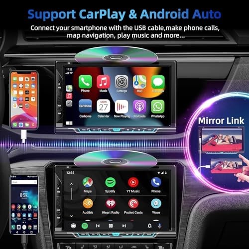 Double Din car Stereo with CD/DVD Player- CarPlay & Android Auto, Car Style A