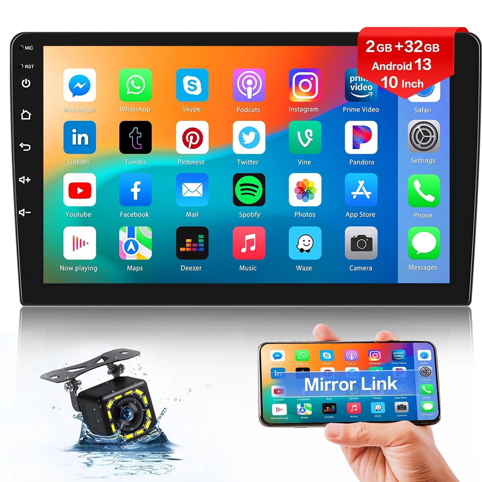 10 inch Android 14 Car Stereo Radio Carplay GPS Nav Double Din WIFI Touch Screen