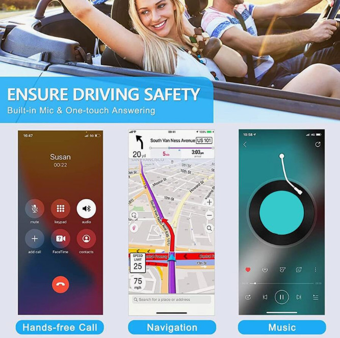 Bluetooth Receiver for Car, Noise Cancelling 3.5mm AUX Bluetooth Car Adapter