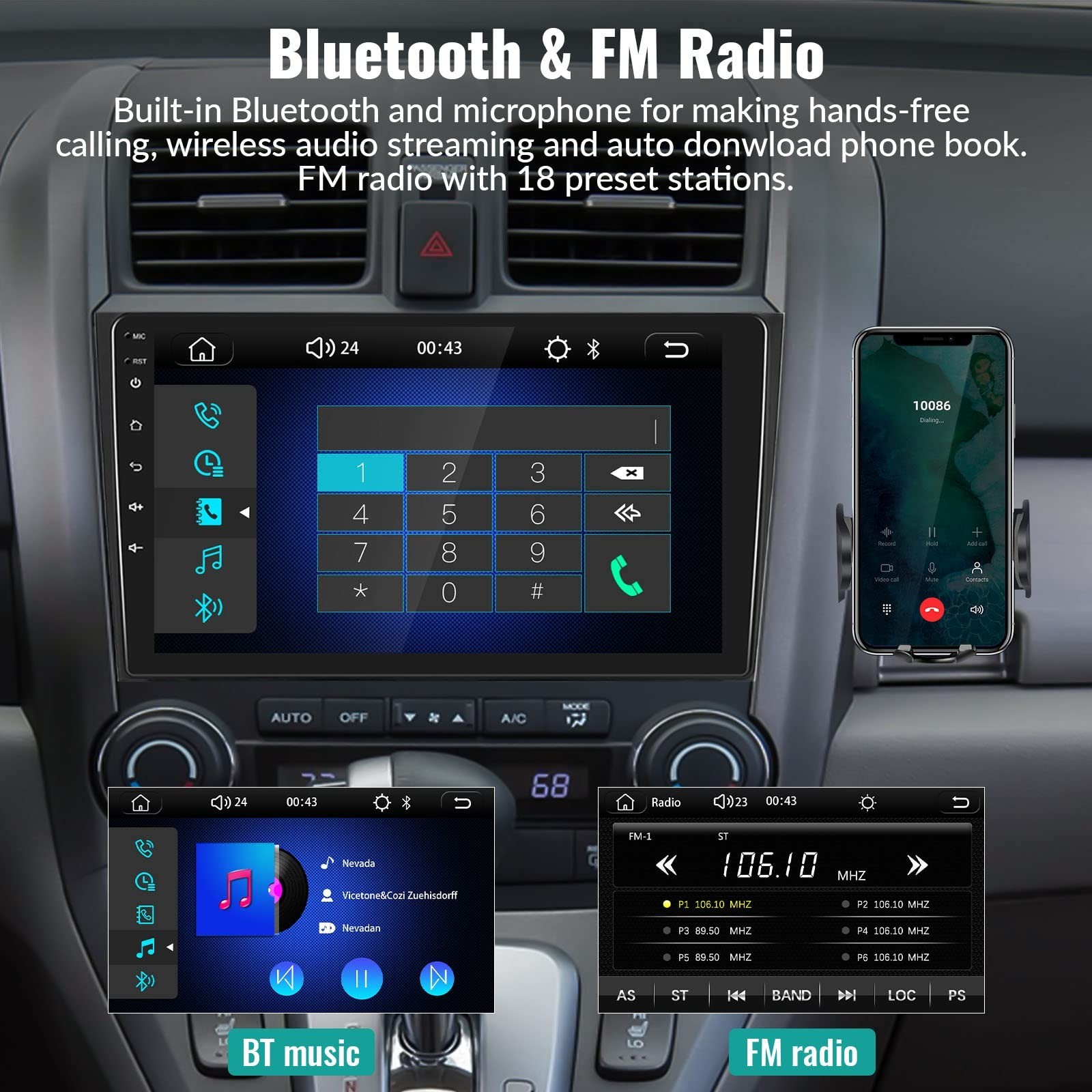 9″ Touch Screen Car Stereo for Honda CRV 2007-2011, MP5 Player, Apple CarPlay, A