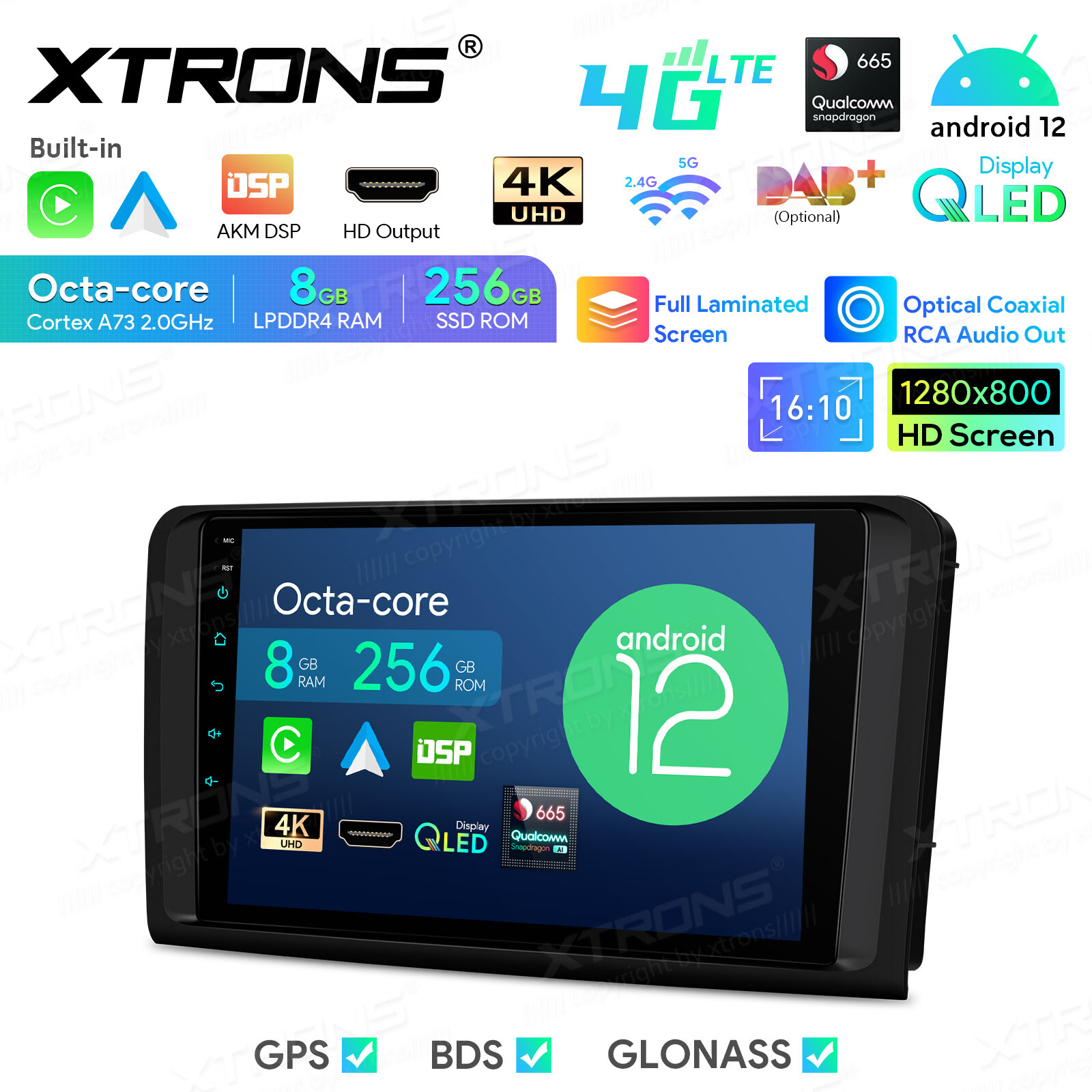 8Core QLED Android12 Carplay Stereo GPS 8+256G For Mercedes Benz ML/GL W164 X164