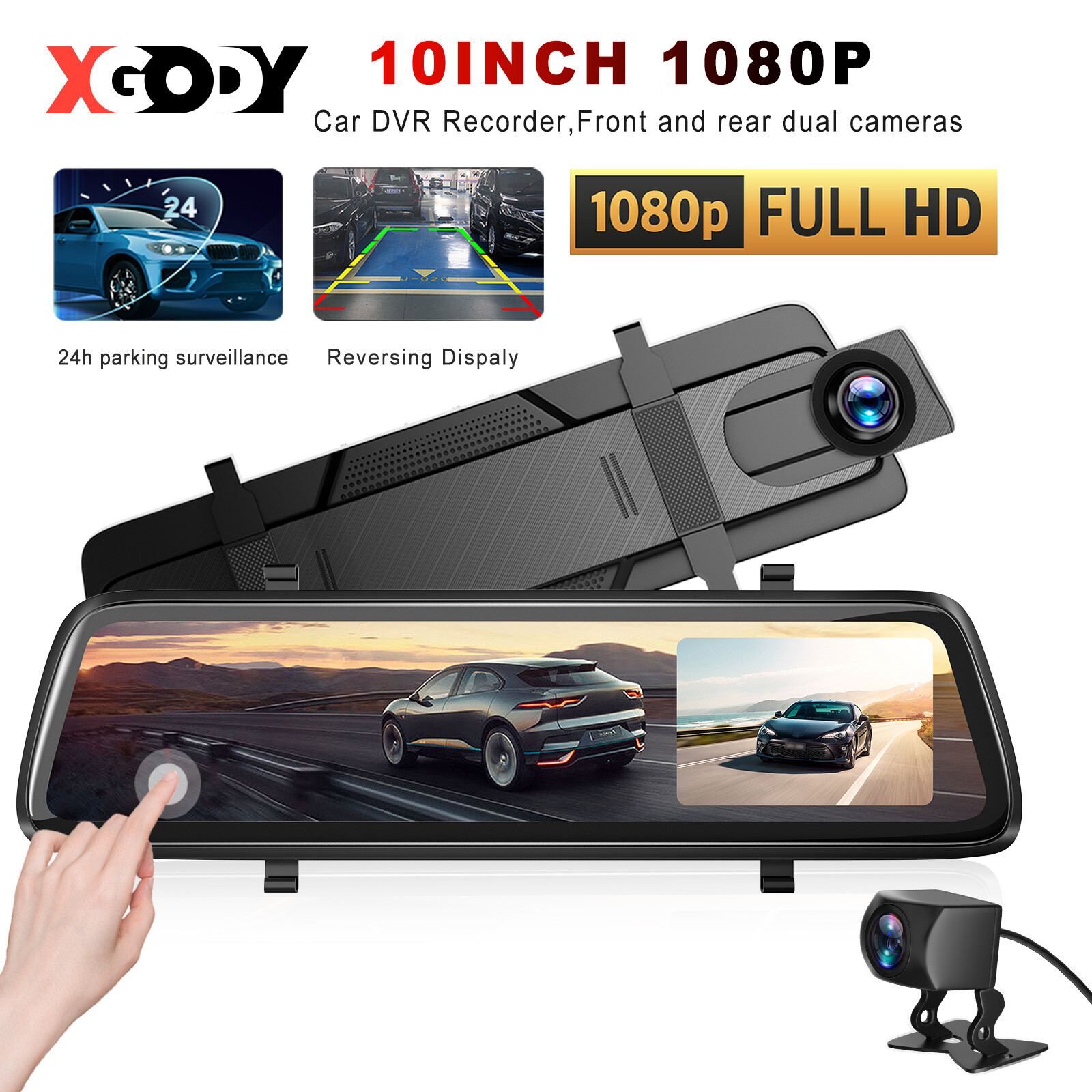 1080P HD Rearview Mirror Car DVR Dual Dash Cam Camera Front Rear Video Recorder