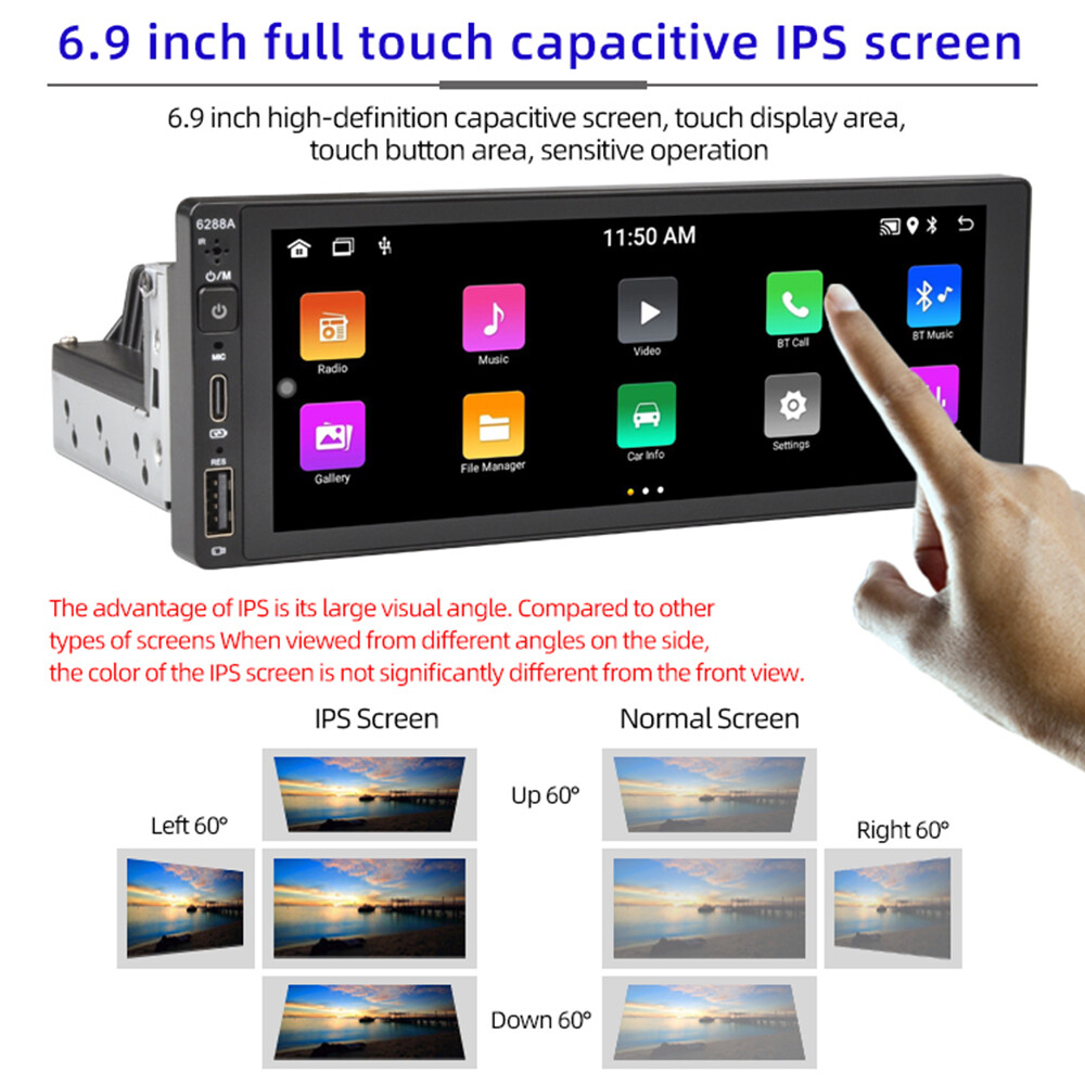 Android Wireless Carplay GPS WiFi 6.9″ Double 2Din Touch Screen Car Stereo Radio