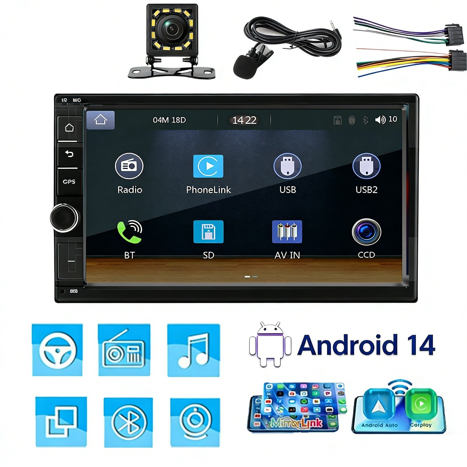 7 Inch Double DIN Car Stereo Apple CarPlay Android Auto GPS Radio Head Unit 32GB