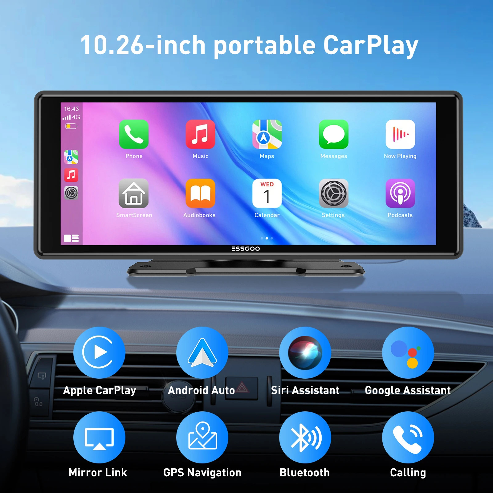 ESSGOO 10.26 portable universal car stereo Radio HD Tour screen GPS Navi WIFI