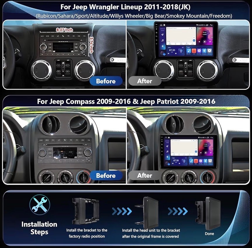 Car Radio Stereo Upgrade for Jeep Wrangler JK Compass Grand Cherokee Dodge Ram