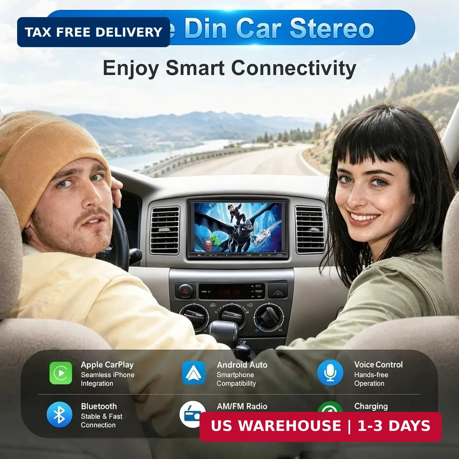 Double Din Car Stereo Wireless Apple CarPlay Android Auto, 7in Double Din Radio
