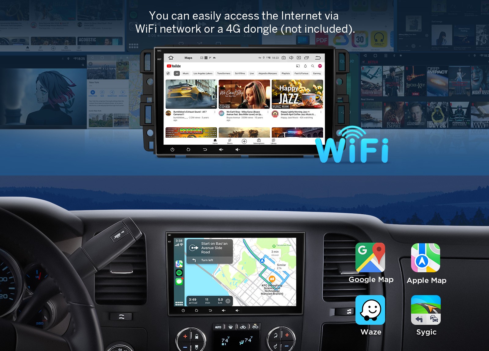OBD+CAM+DVR+Double Din Android 13 8″ Car Stereo GPS Navigation For Chevrolet GMC