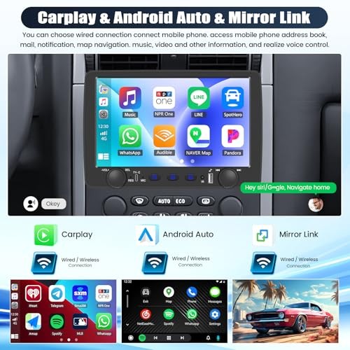 Single Din Car Stereo with Wireless Carplay&Android 9 Inch with Carplay&Button