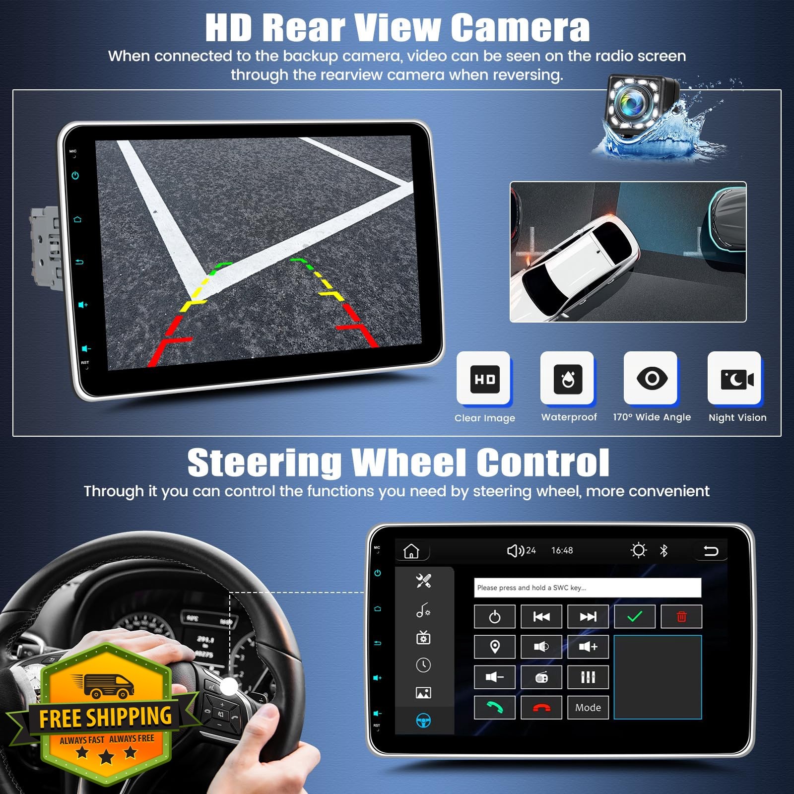 OiLiehu Single Din Car Stereo 10.1″ Touchscreen