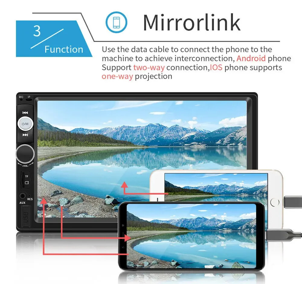 Car Stereo Double Din Car Radio 7 Inch HD Player MP5 Touch Screen+Backup Camera