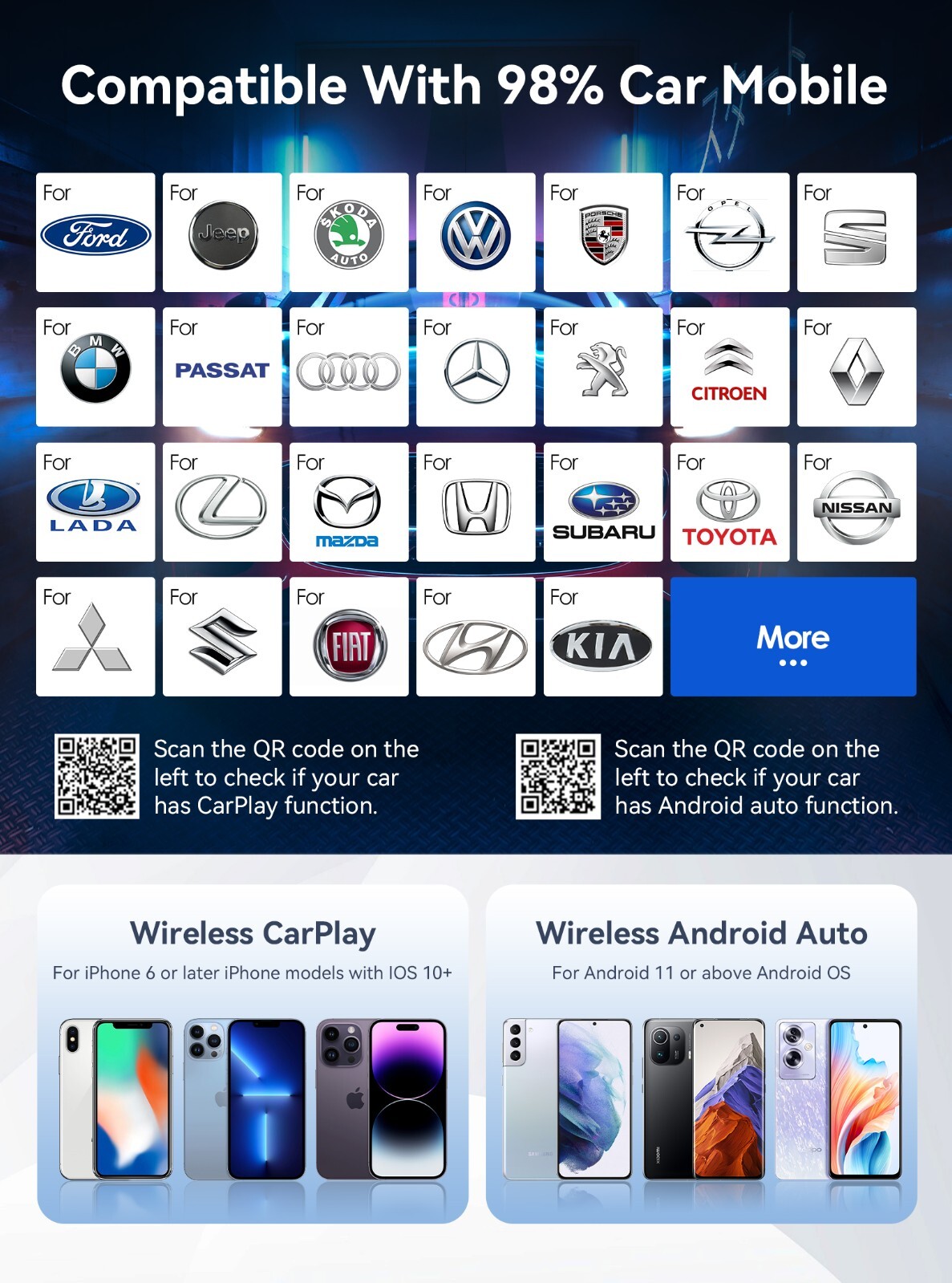 2 In 1 Wired to Wireless CarPlay Adapter For iPhone Apple Carplay Android Auto