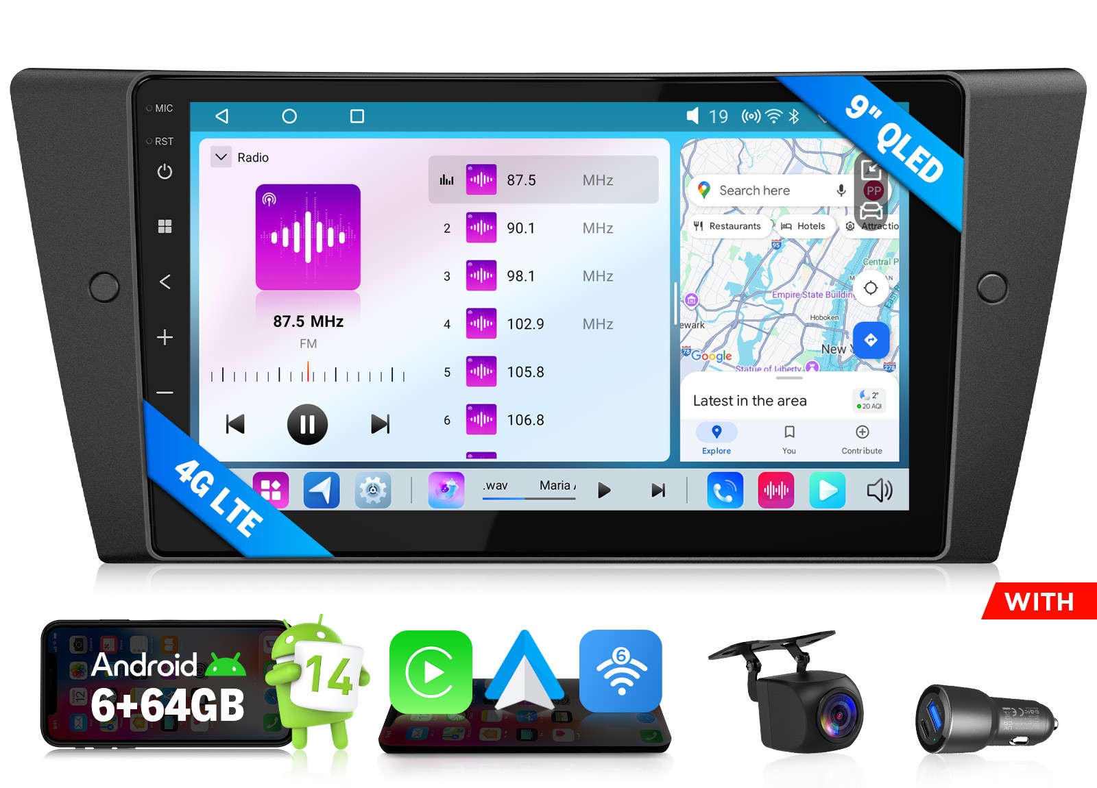 Smart 9″ QLED Android 14 Car Stereo CarPlay for BMW 3 Series 2006-2011 E90 6+64
